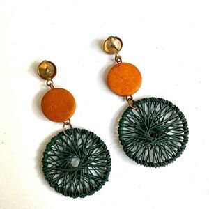 Green and orange dream catcher earrings
